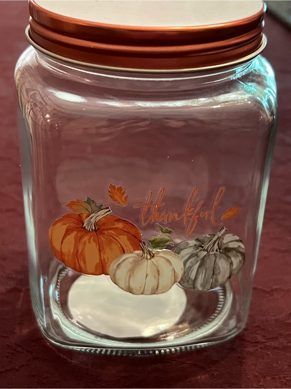 Fall DECORATIONS SET: Charger,Glass Jar with Copper Lid, π & Pumpkins - Picture 5 of 12